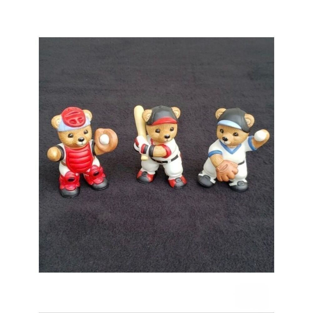 Vintage Homco Set of 3 Porcelain Baseball Bears Figurines #1403
